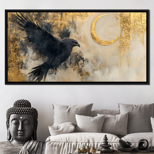 Eagle Soar Under Golden Moon Canvas Print