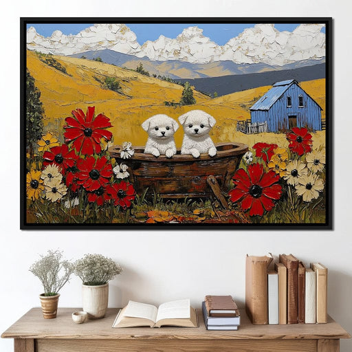 Puppy Adventure in Bloomfields Canvas Print