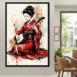 Japanese Woman with Shamisen - NicheCanvas