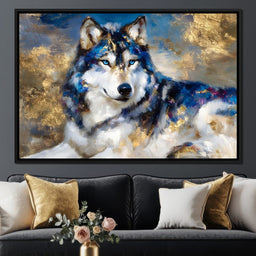 Sapphire Wolf Gold Radiance - NicheCanvas