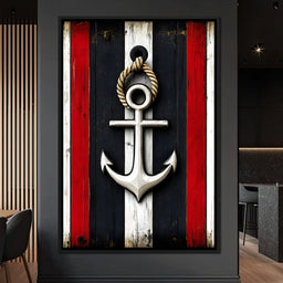Nautical Anchor on Stripes - NicheCanvas