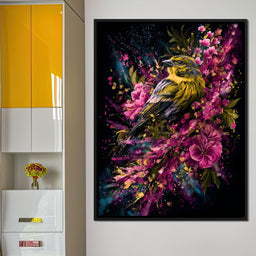 Radiant Finch Wildflower Burst - NicheCanvas