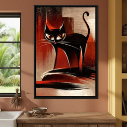 Mid Century Black Cat Stare - NicheCanvas