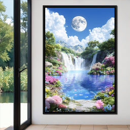 Lunar Reflection Over Falls - NicheCanvas