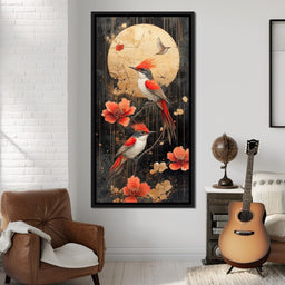 Golden Birds and Blossoms Fantasy - NicheCanvas