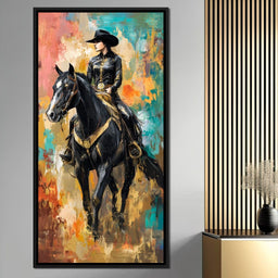 Gallant Cowgirl Riding Midnight - NicheCanvas