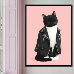 Biker Cat Attitude On Soft Pink - NicheCanvas