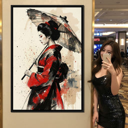 Japanese Woman with Umbrella - NicheCanvas
