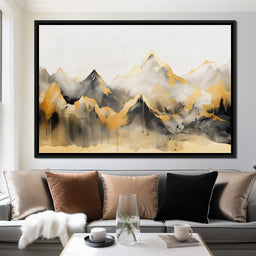 Golden Alpine Mist Watercolor Peaks - NicheCanvas