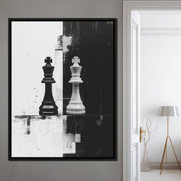 Strategic Chess Duel in Monochrome - NicheCanvas