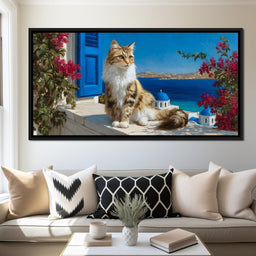 Cycladic Feline Sunlit Terrace - NicheCanvas