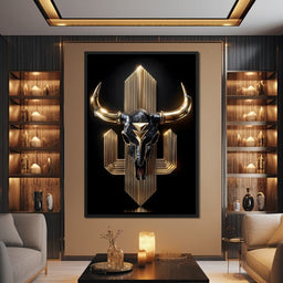 Golden Bull Deco Skull Majesty - NicheCanvas