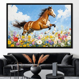 Stallion Gallop Through Wild Blooms - NicheCanvas