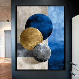 Modern Geometric Blue Gold Orbit - NicheCanvas