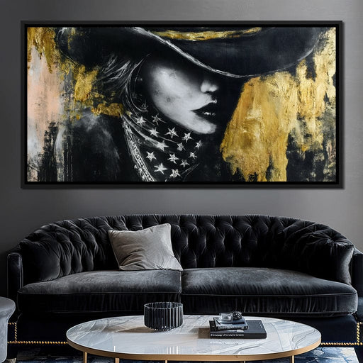 Golden Cowgirl Noir Star Silhouette Canvas Print