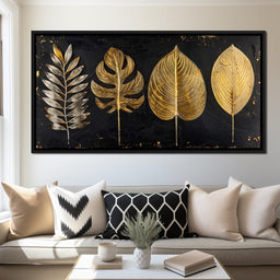 Golden Leaves on Black Background - NicheCanvas