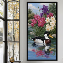 Duck Tranquility Floral Reflection - NicheCanvas
