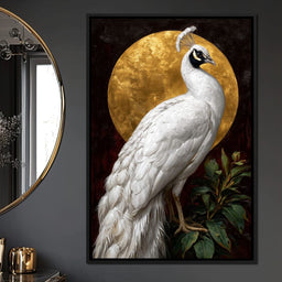 Golden Halo White Peacock Pose - NicheCanvas