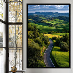 Sunlit Valley Roadscape - NicheCanvas