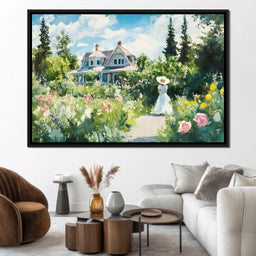 Sunlit Garden By Victorian House - NicheCanvas