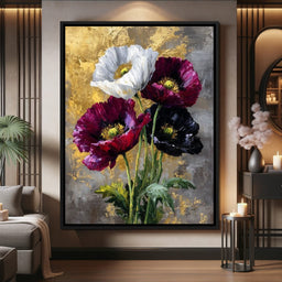 Gilded Poppies Quartet - NicheCanvas