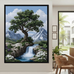 Majestic Tree Mountain Falls - NicheCanvas