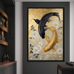 Koi Harmony with White Blossoms - NicheCanvas