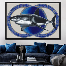 Great White Shark Emblem Blue - NicheCanvas