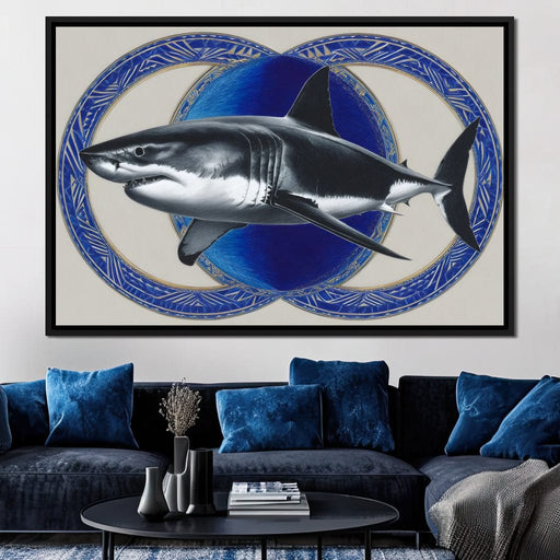 Great White Shark Emblem Blue Canvas Print