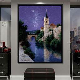 Starlit Abbey River Nightscape - NicheCanvas
