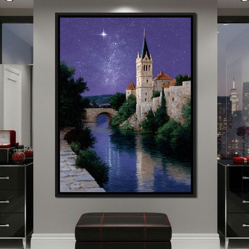 Starlit Abbey River Nightscape Canvas Print