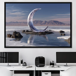 Silver Crescent Over Salt Flats - NicheCanvas