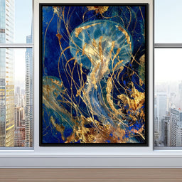 Golden Jellyfish Deep Blue Sea - NicheCanvas