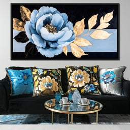 Golden Petals Blue Elegance - NicheCanvas