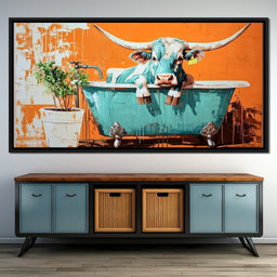 Cow in a Tub Vibrant Quirkiness - NicheCanvas