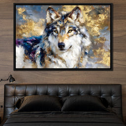 Golden Storm Wolf Portrait - NicheCanvas