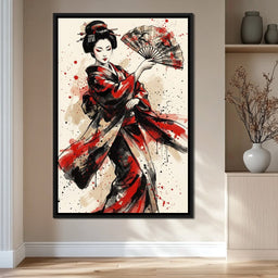 Japanese Woman with Fan - NicheCanvas