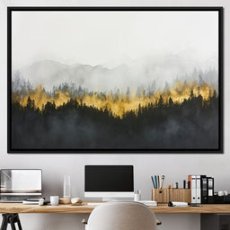 Radiant Mist Over Pine Peaks - NicheCanvas