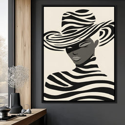 Monochrome Zebra Hat Lady - NicheCanvas