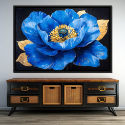 Golden Petal Azure Bloom - NicheCanvas