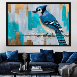 Blue Jay on Golden Birch - NicheCanvas