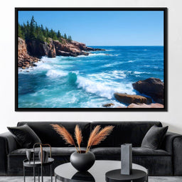 Rocky Coast Breakers Blue Sky - NicheCanvas