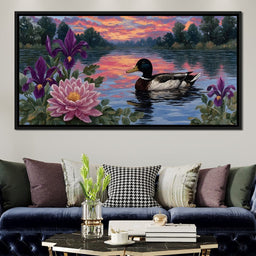 Duck Reflections on Water - NicheCanvas