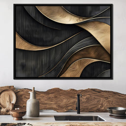 Grey and Gold Wooden Waves 002 - Johanjjf - NicheCanvas