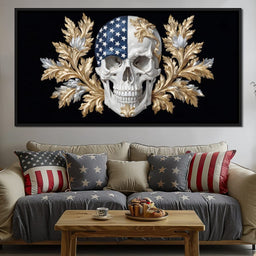 American Flag Skull Baroque Gold - NicheCanvas