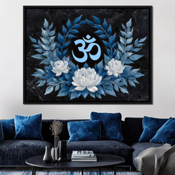Om Symbol Blue Lotus Wreath - NicheCanvas