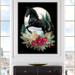 Moonlit Floral Gold Stallion - NicheCanvas