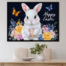 Happy Easter Bunny Watercolor - NicheCanvas