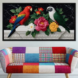 Parrot Blossom Marble Elegance - NicheCanvas