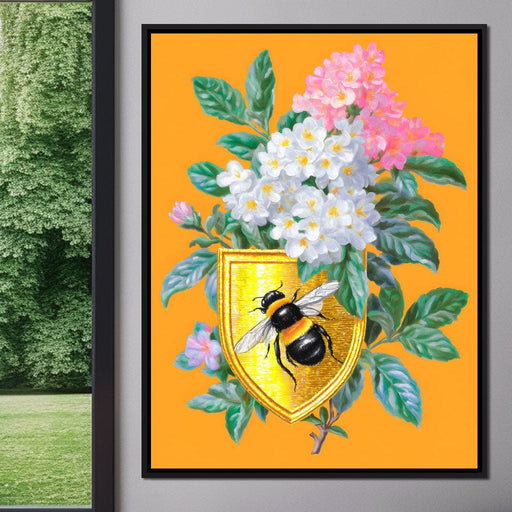 Golden Bee Crest Floral Radiance Canvas Print
